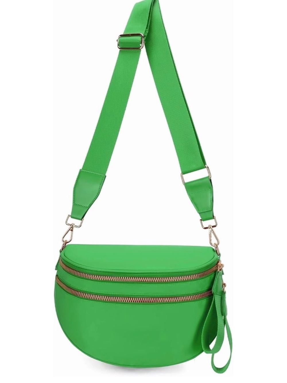 NWT! GREEN Nylon Double Zipper Crossbody Bag